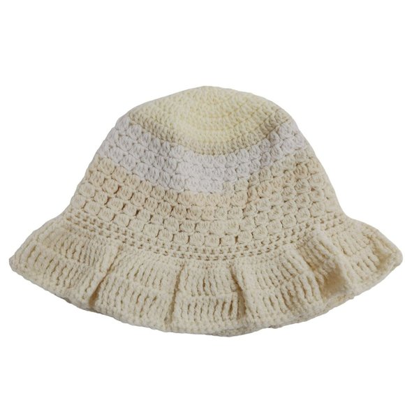 Bucket Hat handknit shades of white ivory sun hat - Picture 4 of 8